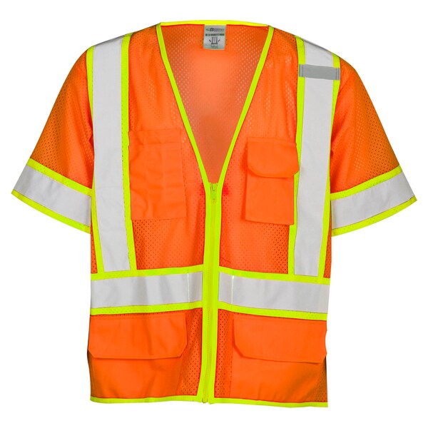 Kishigo S, Orange, Class 3, 6 Pocket Contrast Mesh Vest 1243-S - main